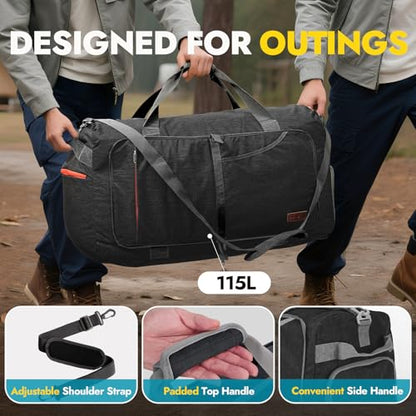 65L Travel Duffel Bag, Foldable Weekender Bag with Shoes Compartment for Men Women Water-proof & Tear Resistant (Panther Black, 65L) - color: Panther Black, size: 65L