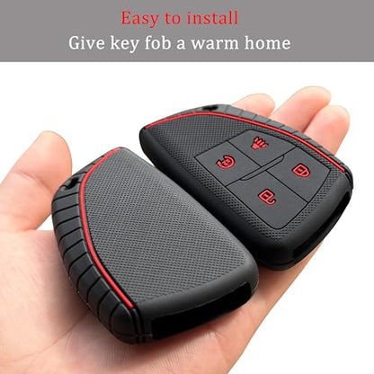 TANDRIVE 4-Button Key Fob Cover for 2023-2025 2026 Chevy Colorado Equinox Silverado GMC Canyon Sierra 2025 Honda Prologue, Silicone, 2-Pack, Red Button, Black - size: Black and Black with Red Buttons