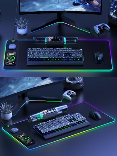 5-in-1 RGB Gaming Mouse Pad with Wireless Charging, Large Desk Mat, Black | 31.5” x 15.8” XXL Large Waterproof Mousepad Home Office Desk Pad, Includes 20W PD Adapter & 6.56ft Woven Cable - color: Upgraded Rgb - Black With Adapter