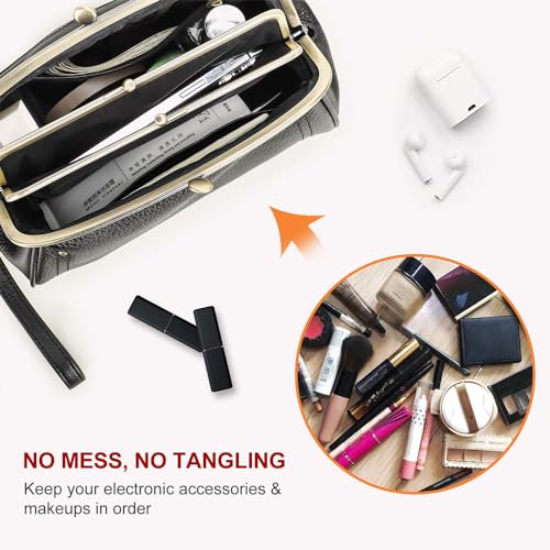 CONTACTS Full Grain Leather Kiss Lock Clutch Purse for Women Evening Clutch Bag Kiss Clasp Handbag - color: Black