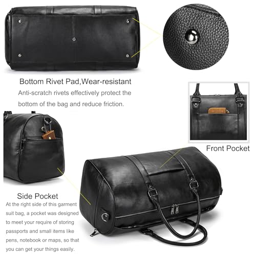 Genuine Leather Travel Bag Large Capacity Waterproof Luggage Duffel Bag with Shoe Compartment, Shoulder Handbag for Men Women Holiday Business Trip