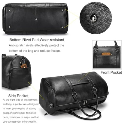 Genuine Leather Travel Bag Large Capacity Waterproof Luggage Duffel Bag with Shoe Compartment, Shoulder Handbag for Men Women Holiday Business Trip