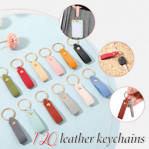 120 PCS PU Leather Keychain Blanks Bulk with Key Rings, Leather Key Fob Kit | 3.7" X 0.66" Rectangular Laser Engraving Keys Chain Wrist Strap Keychain for DIY Keys Chains Craft Gift(Multicolor) - color: Red
