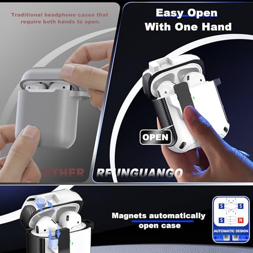 AirPods 2 Case with Lock Magnetic Lid Phone Stand, White | Compatible with Apple AirPods 2(2019) and AirPods(2016) Case with Cleaner Kit & Keychain, Powerful Drop Protection - color: T-White, size: AirPods 2 Case