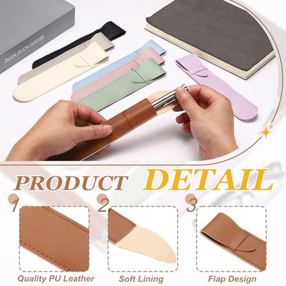 PATIKIL 4Pcs Leather Pen Pouch Sleeve, Leather Fountain Pen Holder Case Protective Cover for Storing Ball Points Pencils Fountain Office Business Gifts, Silver - color: Silver