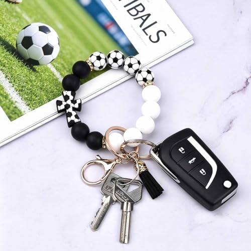 BAOSIWA Silicone Beaded Keychain Wristlet Key Ring Bracelet Cute Car Key Chain Holder for Women Girls - color: Football