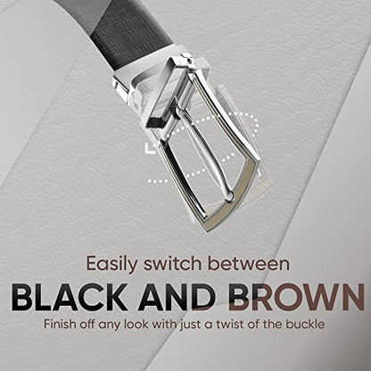 Prospero Comfort Men's Reversible Classic Dress Belt Italian Top Grain Leather Black & Brown Rotating Buckle - color: Criss Cross Design Black & Brown, size: 38