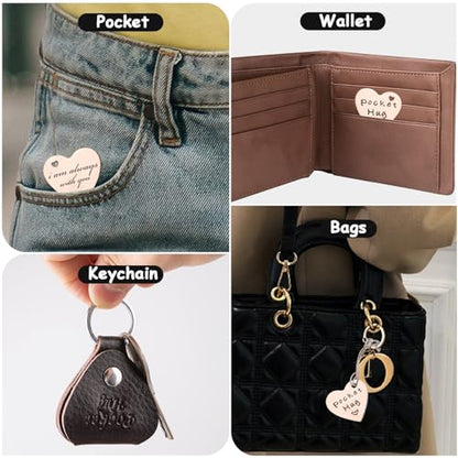 Qunrwe Pocket Hug Token,Long Distance Gifts Keepsake,Double Sided Inspirational Thinking of you Gift with Leather Keychain - color: I Am Always With You(rose Gold)