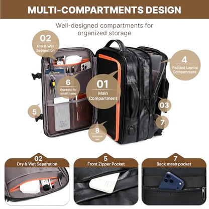 Carry On Backpack, 40L Expandable Travel Backpack, Black - color: Black