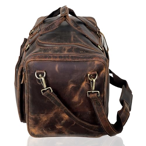 Large 24 inch duffel bags for men holdall leather travel Duffel bag overnight gym sports weekend Duffle bag (Dark Brown, 24" Large)