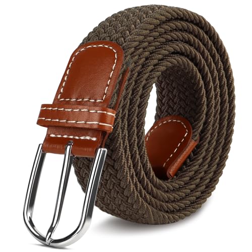 Multicolored Woven Stretch Belt for Men and Women, Braided Elastic Golf Belts Jeans Casual Pants Sport Belt - color: Dark Khaki, size: for Waist Size 38"-42"