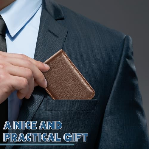Outus 4 Pieces Business Card Holder, Gift for Husband Him Men PU Leather Business Card Case Pocket Wallet with Magnetic Shut for Valentine's Day Gift(Coffee) - color: Coffee