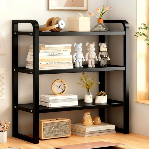 Office Desk Shelf Organizer, Wood Desktop Bookshelf Supplies Storage Rack, Shelf for Top of Desk and Dresser and Cubicle Decor Aesthetic Bookshelf (Black Black-three Tier, 15.75 Lx7.87 Wx22.05 H) - color: Black Black-three Tier, size: 15.75Lx7.87Wx22.05H