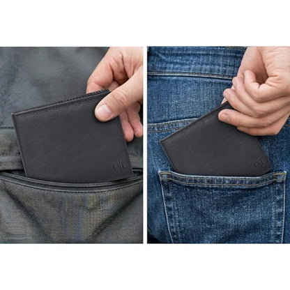 Leather Wallet for Men - Slim RFID Bifold Thin Compact Genuine Cowhide Gift - color: No Box-Black