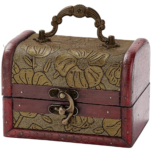 Mini Vintage Wooden Jewelry Stroage Cases Retro Pirate Treasure Chest Keepsake Box Small European Decorative PU Leather Treasure Box with Handle for Jewelry Pearl Trinkets Birthday Gifts - color: Colorful 2