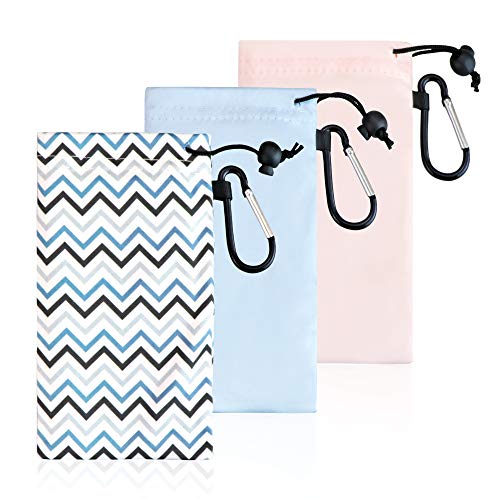 LifeArt Cleaning Storage Glasses Pouch, Portable Sunglasses Case with Carabiner, Pouch with Hook or Double Lens Pouch - color: Jd_pink&blue&striped