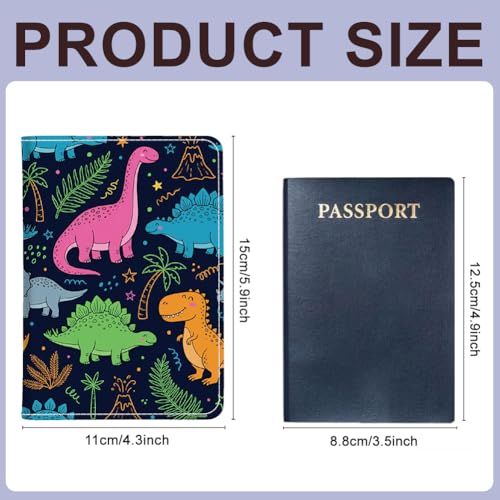 PU Leather Passport Holder Cover 5.9×4.3 Inch with Credit Card Slot Boarding Pass Slot Combo Blocking Passport Holder Wallet Cover Case for Travel Boarding Essentials(Cartoon Dinosaur) - color: Cartoon Dinosaur