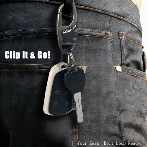 Keychain Carabiner Clip,Heavy Duty Belt Loop Car Key Ring Holder | Durable metal build, mens EDC accessory, 4 key rings, secure locking D-ring, fits belt loops, holds home, car key fobs - color: 2pcs Gunmetal Black