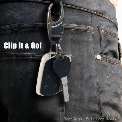 Keychain Carabiner Clip,Heavy Duty Belt Loop Car Key Ring Holder | Durable metal build, mens EDC accessory, 4 key rings, secure locking D-ring, fits belt loops, holds home, car key fobs - color: 2pcs Gunmetal Black