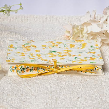 PU Leather Hardcover Notebook – Blue Botanical Floral Cover with Printed Edge Design, 380 Lined Pages, Tie Closure, 8.5" × 6" Writing Journal (Yellow Floral) - color: Yellow Floral
