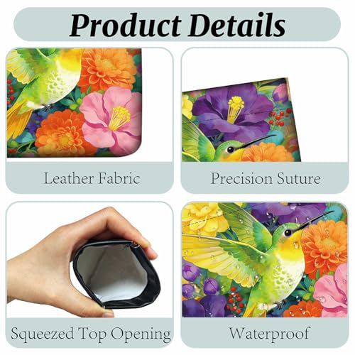 4Pcs 4 Styles Leather Hummingbird Coin Purse 4.7 x 4.3 Inch Mini Squeeze Pouch Bird Flower Pattern Small Wallet Waterproof Durable Change Bag for Women Men Shopping Daily Use Birthday Gift - color: Bird