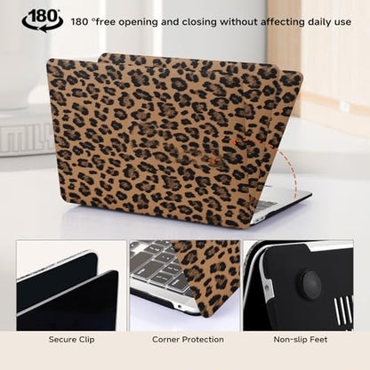 for MacBook Air 13 inch Case 2022-2018 M1,Leopard Brown | Leather Textured Hard Shell,With Keyboard Cover, Anti-Fingerprint, Anti-Scratch，Slim,Lightweight - color: Leopard Brown, size: 2018-2022 Macbook Air 13 inch M1 A2337