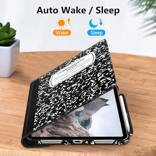 Fintie Rotating Case for iPad (A16) 11th Gen 11-inch, iPad 10th Gen 10.9" | 360° Swivel Stand, Portrait & Landscape Viewing, Shockproof Cover with Pencil Holder, Auto Wake/Sleep, Composition Book Black - color: composition book black