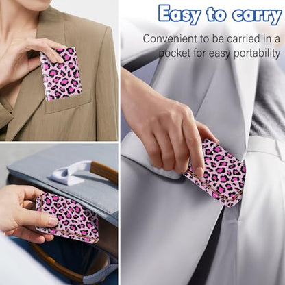 Business Card Holder, PU Leather Printing Business Card Case Pocket with Magnetic Shut, Portable Business Card Carrier Holder for Women or Men (Leopard-Pink) - color: Leopard-Pink