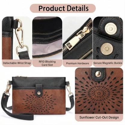 APHISON Wristlet Wallets Clutch Purses Small Crossbody Bags For Women, Cell Phone Wallet Purse RFID Wallet Women - color: 06-black Brown