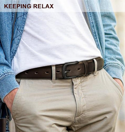 BULLIANT Men Belt Multi Pack,Leather Belt For Gift Men Golf Dress Casual Jean 7Holes 1 3/8" - color: Deep Brown4676, size: 46"-48"Waist Adjustable