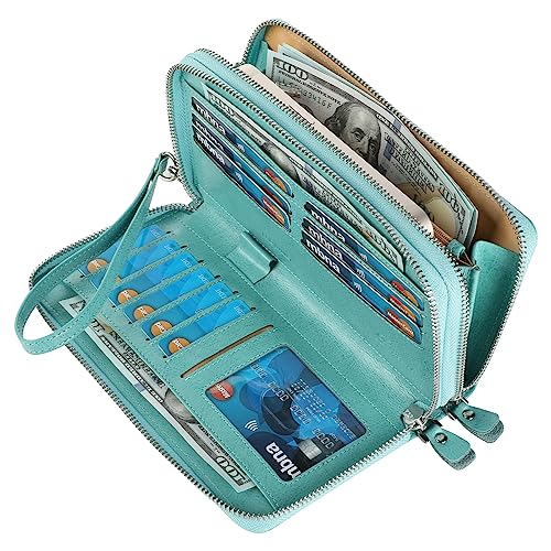 Lavemi Small Compact Women Wallet RFID Blocking Genuine Leather Bifold Purse with ID Windows - color: 2-waxed Tiffany Blue, size: One Size