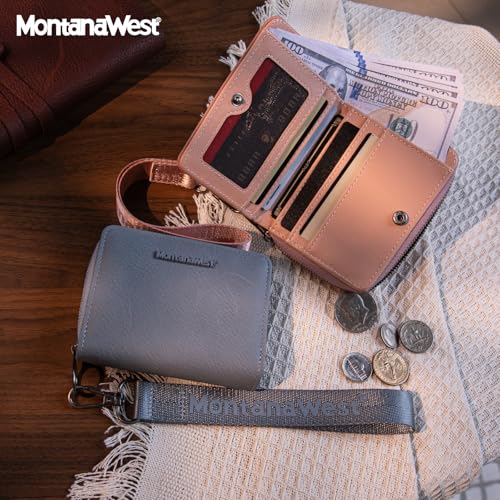 Montana West Small Wallet for Women Female Ladies with a Detachable Wristlet Women's Wallet with Rfid Blocking Lining Minimalist Lightweight & Easy to Carry - color: Dark Pink