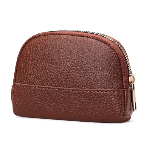 GAEKEAO Coin Purse for Women Small Change Key Pouch Vegan Leather large Capacity mini Portable Ladies Wallet with Zipper - color: A-Brown