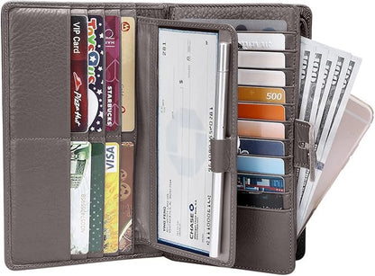 Itslife Womens Wallet,Large Capacity RFID Blocking Leather Wallets Credit Cards Organizer Ladies Wallet with Checkbook Holder - color: Gray
