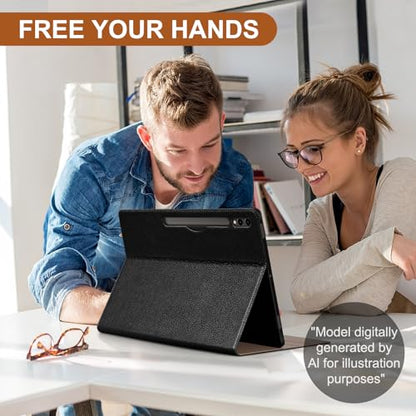 Leather Case for Samsung Galaxy Tab S10/S9/S8 Ultra 14.6", Black | Genuine Leather, Pencil Holder, Adjustable Stand, Auto Wake/Sleep, Slim Protective Cover - color: Black, size: S10 Ultra / s9 Ultra / s8 Ultra 14.6in
