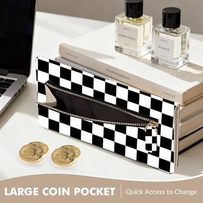 Anikathy Womens Wallet, Rfid Wallets for Women,Slim Thin Credit Card Holder Organizer Purse,PU Leather Cute Long Bifold Clutch Cash Wallet with Zipper Coin Pocket,Ladies Gift,Checkered pattern 1 - color: Checkered pattern 1