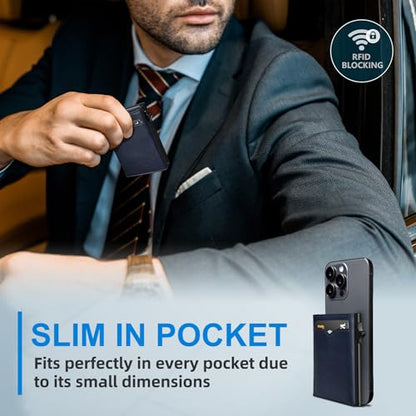 Wallet for Men,with Cash Pocket 2 ID Window 9-13 Cards,Metal Case Smart Slim Pop Up Credit Card Holder Flip with Magnetic Closure RFID Blocking Trifold wallet with Gift Box - color: Retro Blue110