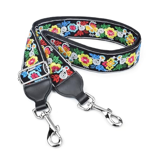 Handbag Strap Replacement Crossbody Strap Purse Strap With Silver Clips For Women Girls - color: Cheerful Flowers