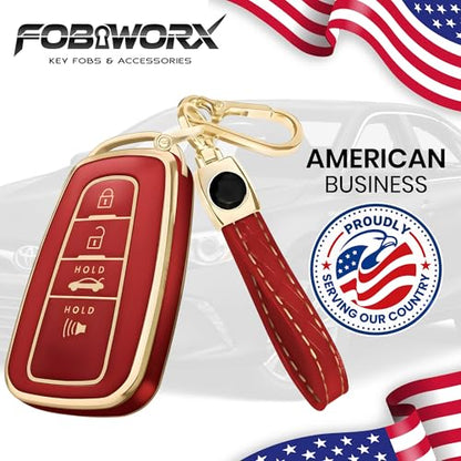 Toyota Key Fob Cover for RAV4, Camry, Highlander, Prius & more – Key Cover + Gold Key Chain Included (Gold & Red)