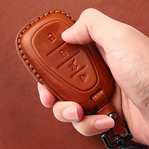 Tukellen Compatible with Chevrolet Leather Key Fob Cover,fit Cruze Volt Bolt Camaro Equinox Sonic Trax Traverse Smart Remote Key, For Leather Key case-Brown - color: Beown, size: 4 buttons