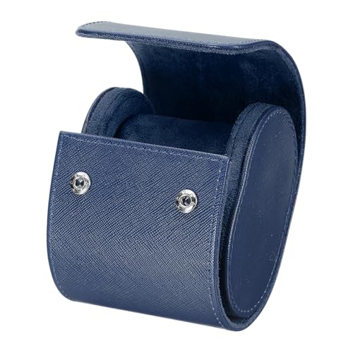 HARFINGTON Watch Roll Travel Case Single Slot Portable Leather Watch Case for Men and Women, Watches Storage Organizer with Removable Pillow for Traveling, Display, Cross-grain Textured Blue - color: Blue, size: Single Slot