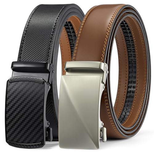 BOSTANTEN Leather Ratchet Belts for Men 2 Pack Trimmable 1 3/8“ Gift Boxed - color: 008-black and Brown, size: 36"-42" Waist Adjustable