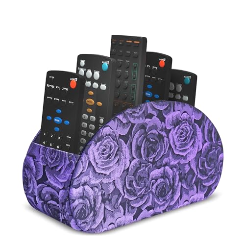 Remote Control Holder, PU Leather Remote Caddy Desktop Organizer with 5 Spacious Compartments for TV Remotes/Media Controllers/Office Supplies (1-3D Rose Purple - color: 1-3D Rose Purple