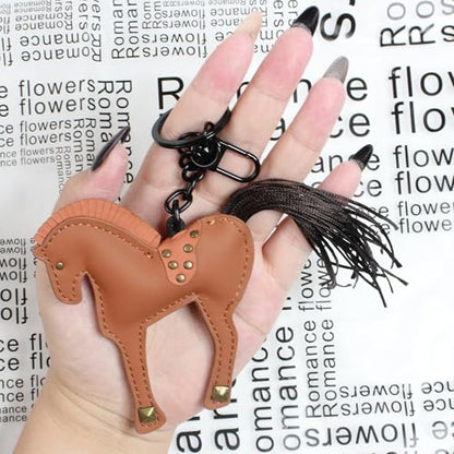 Leather Horse Keychain, Bag Charm - color: Genuine Leather Pony-orange