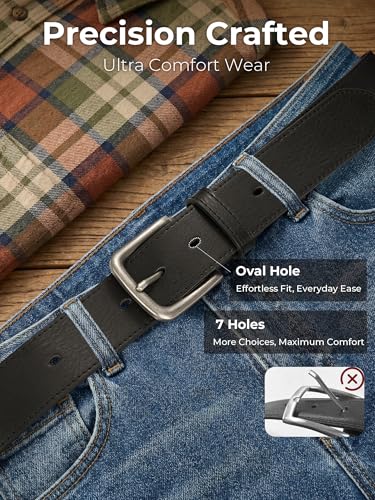 Mens Leather Belts for Jeans | Genuine Leather, Everyday Casual Dress, Classic Style, Handmade, Gift Box - color: Black 206, size: 42(Fits Waist 40"-41")