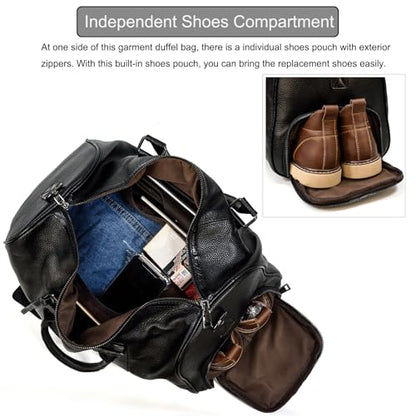 Leather Travel Bag for Men Large Capacity Luggage Duffel Bag with Shoe Compartment, Weekend Handbag for Holiday Business Trip 45cm, Black - color: 45cm-Black