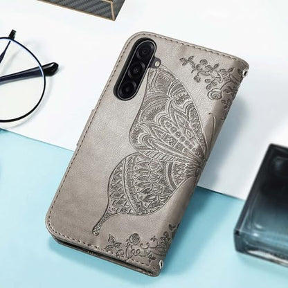 for Samsung Galaxy A17 5G Phone Case Wallet,Gray | Butterfly Embossed PU Leather, Credit Card Holders, Wrist Strap, Magnetic Closure, Flip Protective Purse Cover for Women Men - color: Gray
