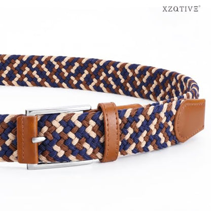 XZQTIVE Braided Stretch Belt Mens Gift Elastic Woven Belt for Golf Casual Pants Shirts Jeans - color: Beige Brown Blue, size: Fit Waist 28-33in