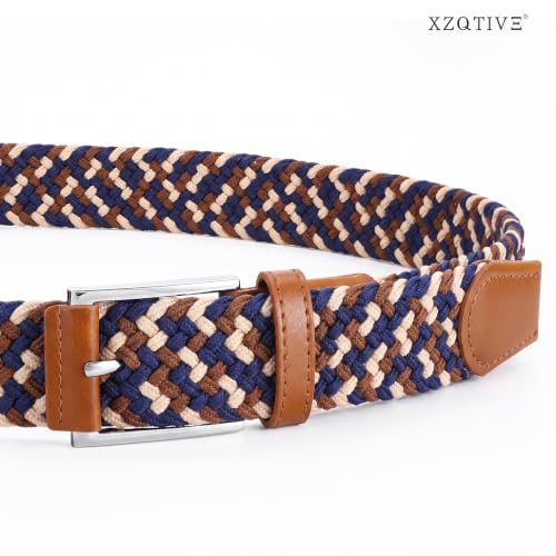 XZQTIVE Braided Stretch Belt Mens Gift Elastic Woven Belt for Golf Casual Pants Shirts Jeans - color: Beige Brown Blue, size: Fit Waist 28-33in
