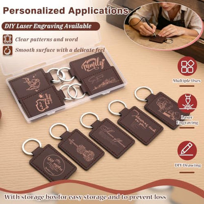 10 Pcs Leather Keychain Blanks, Rectangular PU Leather Key Fob Kit | Leather Key Fob Laser Engraving Blanks Key Chain with Key Ring, Keychains Bulk Leather Keychain for Men /Chocolate - color: Chocolate-10 Pcs